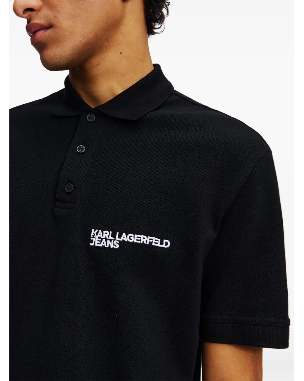 Karl Lagerfeld Black Logo-Embroidered Polo Shirt for men