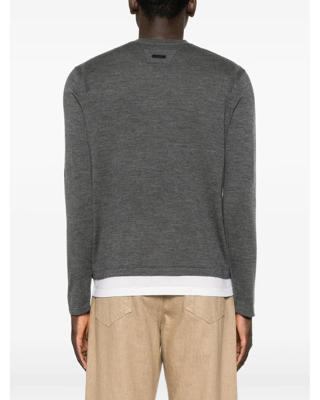 Paolo Pecora Gray Crew-Neck Long-Sleeve Sweater for men