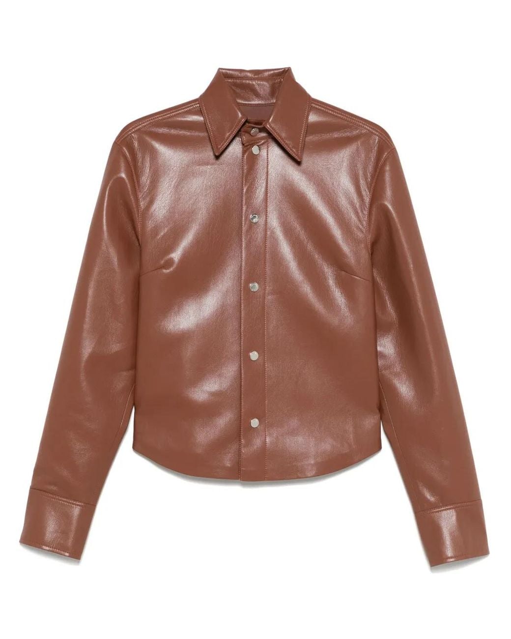 Nanushka Brown Faux-Leather Shirt Jacket