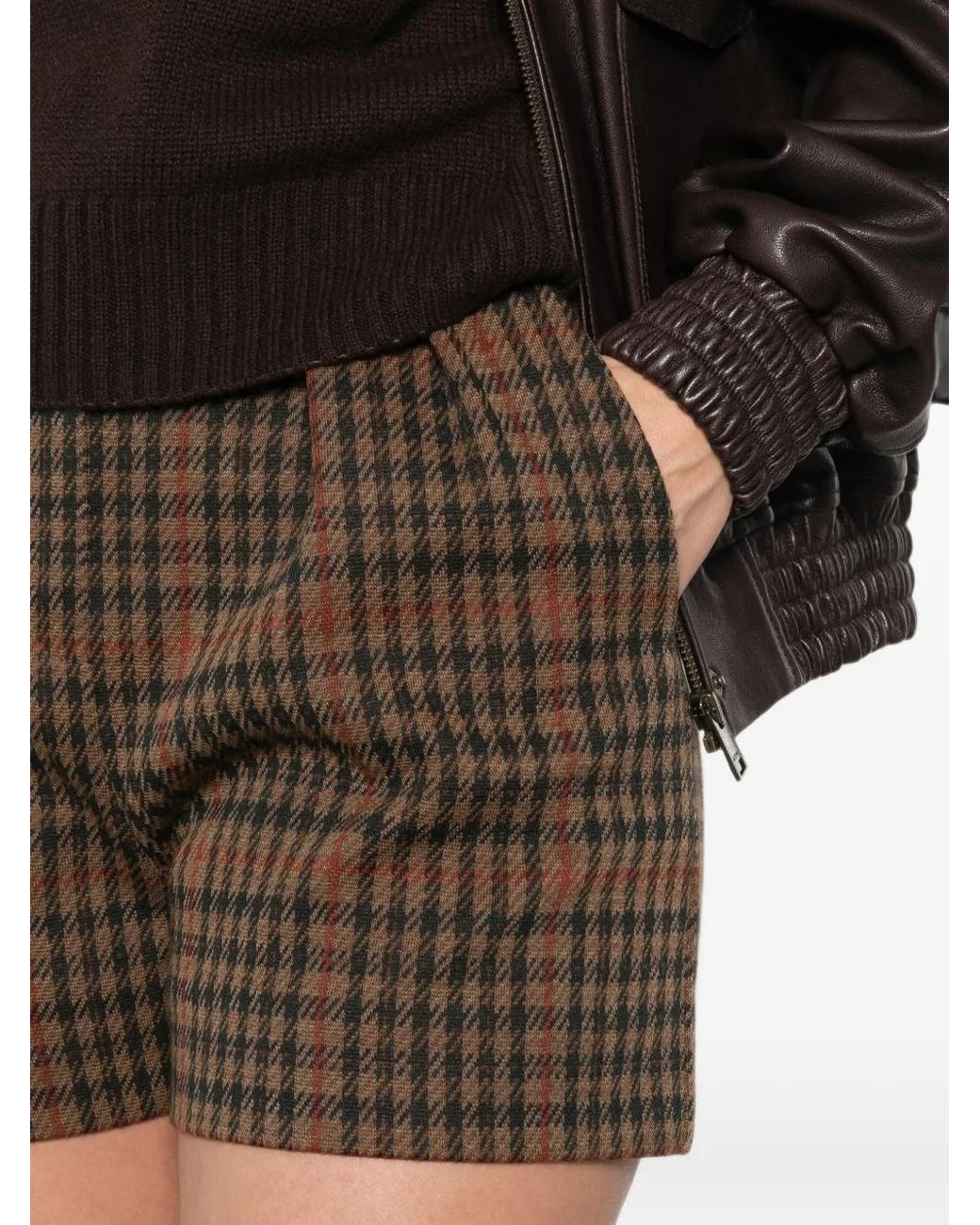 Max Mara Brown Jacquard-Knit Glen Plaided Shorts