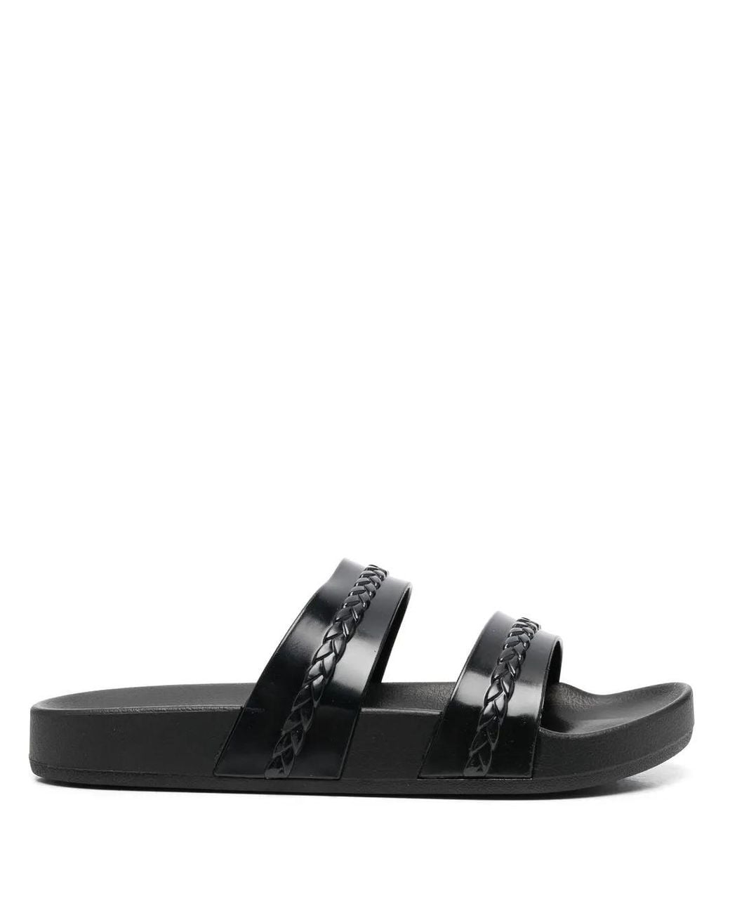 Ancient Greek Sandals Black Meli Double-Strap Slides
