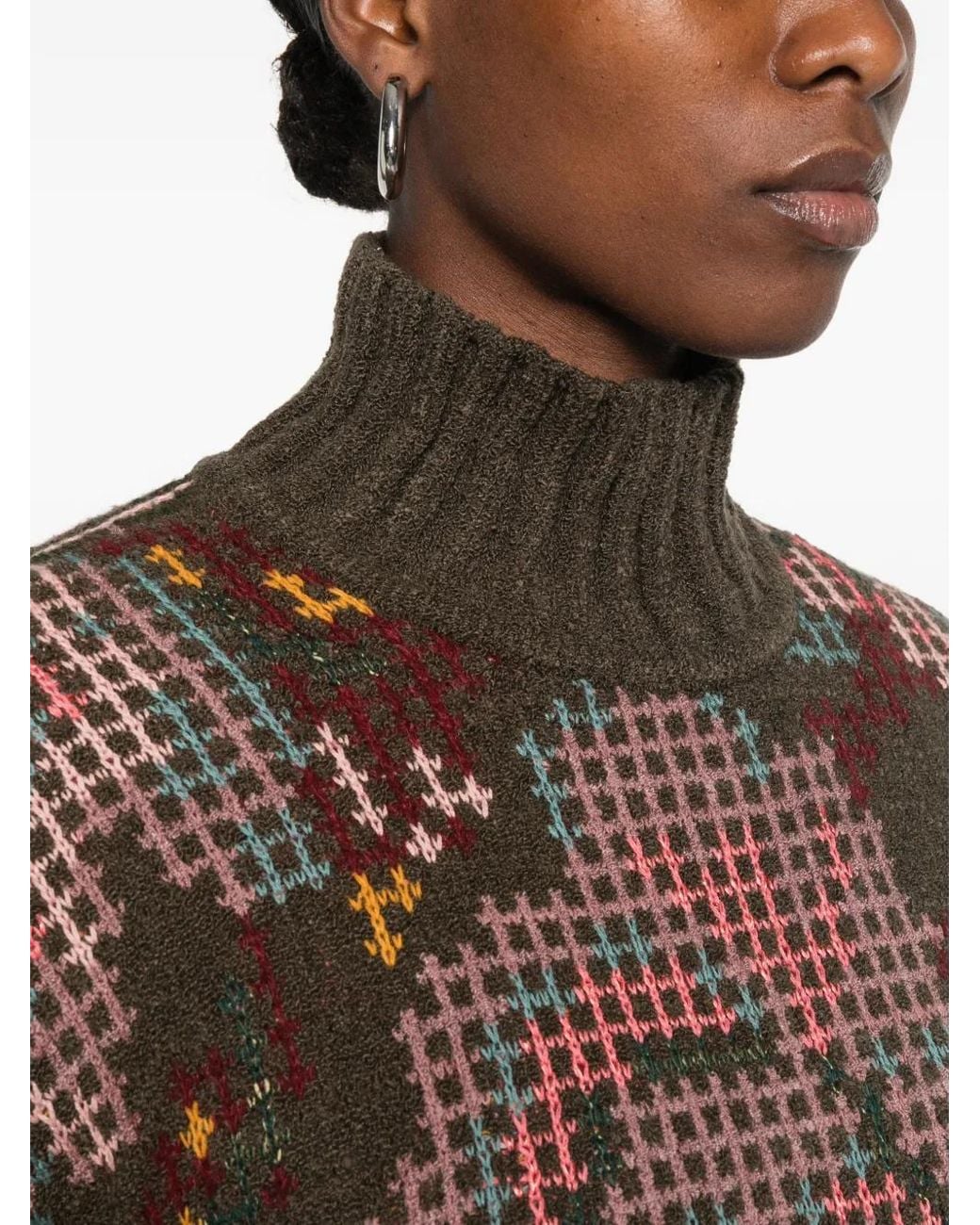 Cecilia Prado Brown Lilian Intarsia-Knit High-Neck Sweater