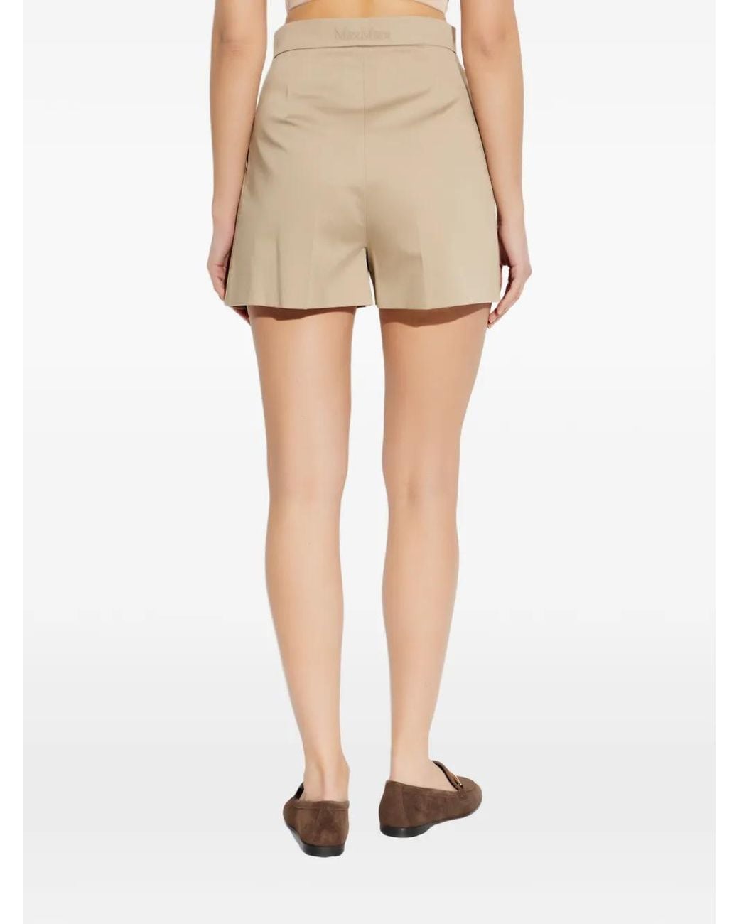 Max Mara Geplooide Katoenen Shorts in het Natural