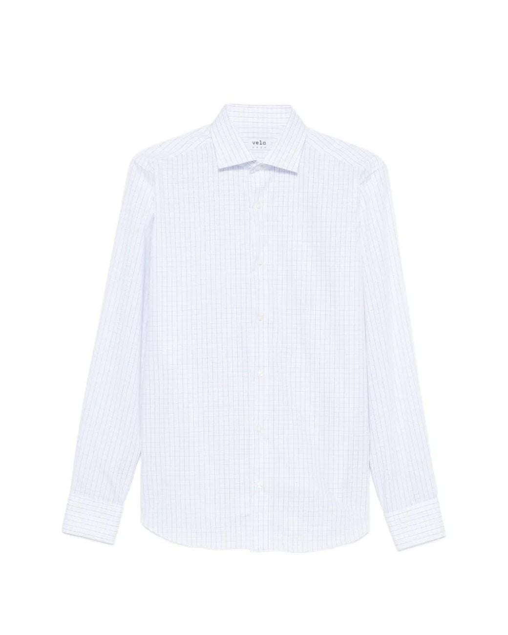 VELA SHOP White Checked Long-Sleeve Shirt for men