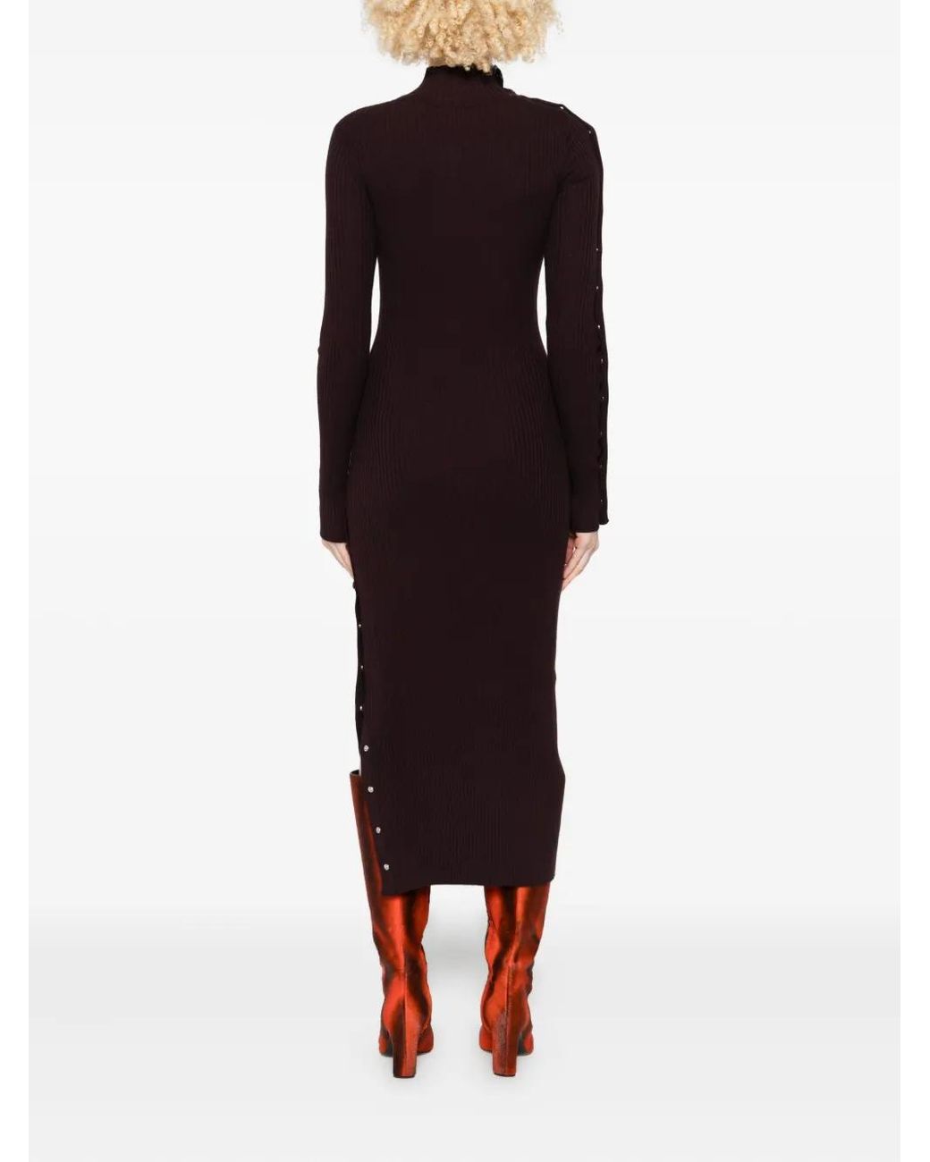 Courreges Black Ribbed Button-Detail Dress