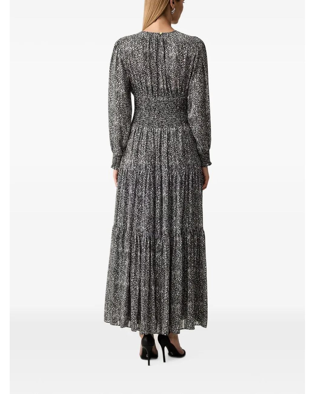 MICHAEL Michael Kors Black Printed Smocked Georgette Maxi Dress