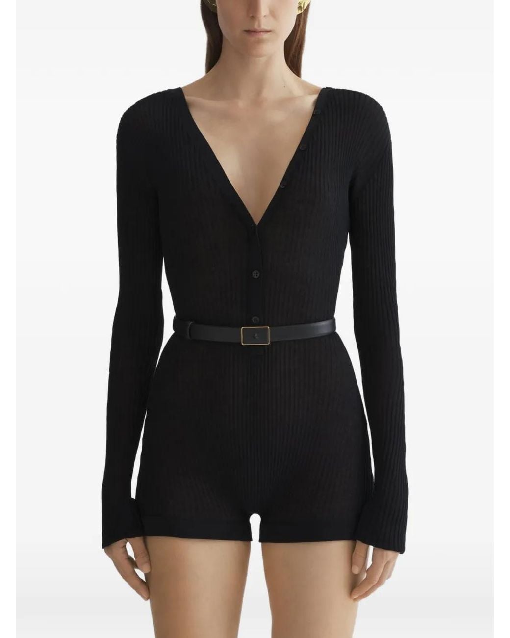 Mugler Black Knit Buttoned Bodysuit