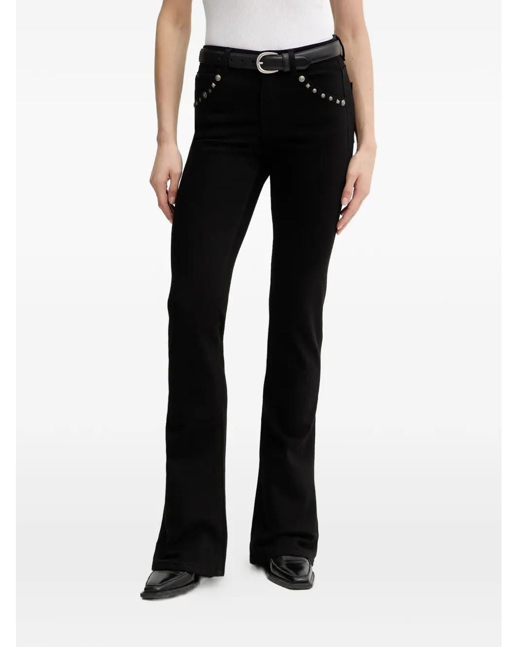 Miss Sixty Black Studded-Detail Flared Jeans