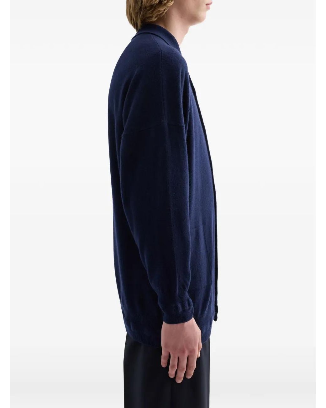 Jil Sander Blue Cashmere Polo Cardigan for men