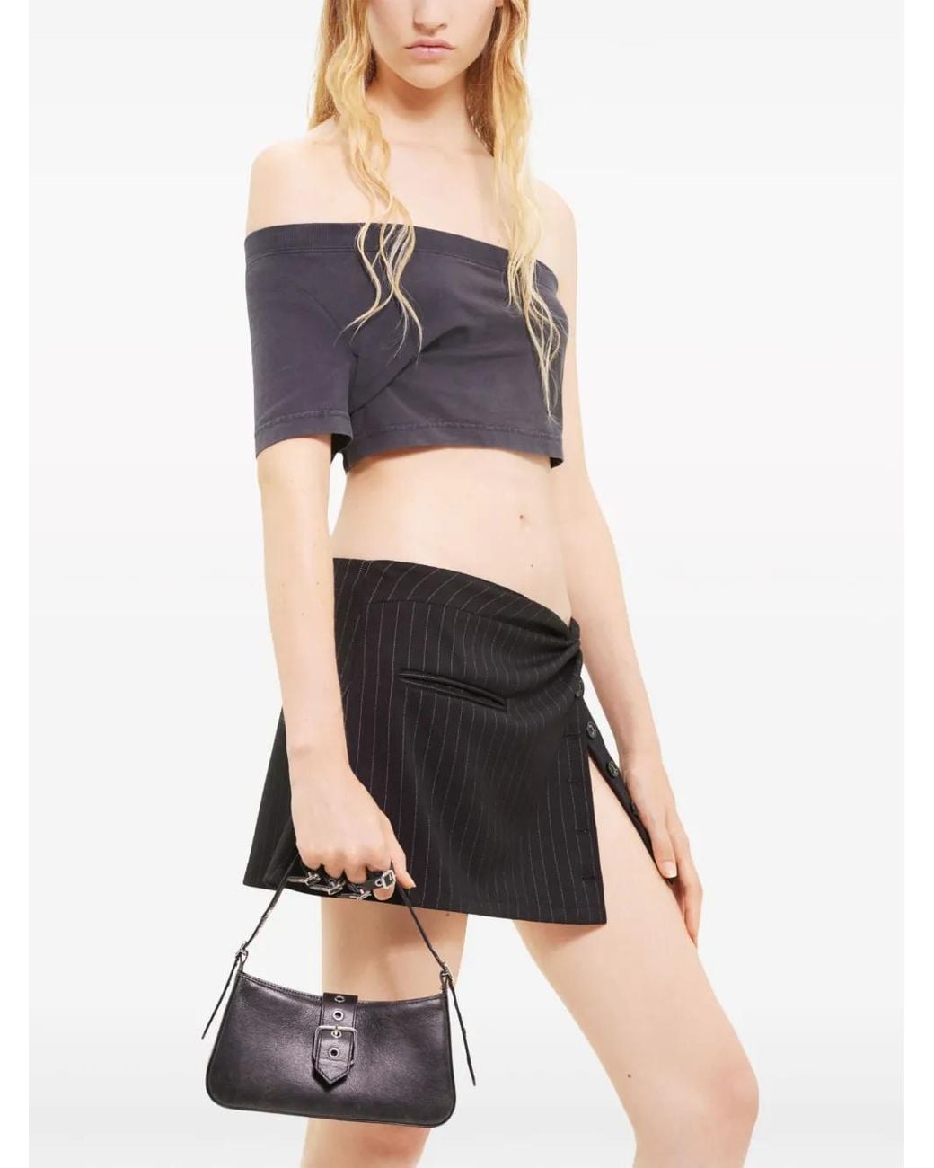 Courreges Black Twist-Detailing Pinstripe Miniskirt
