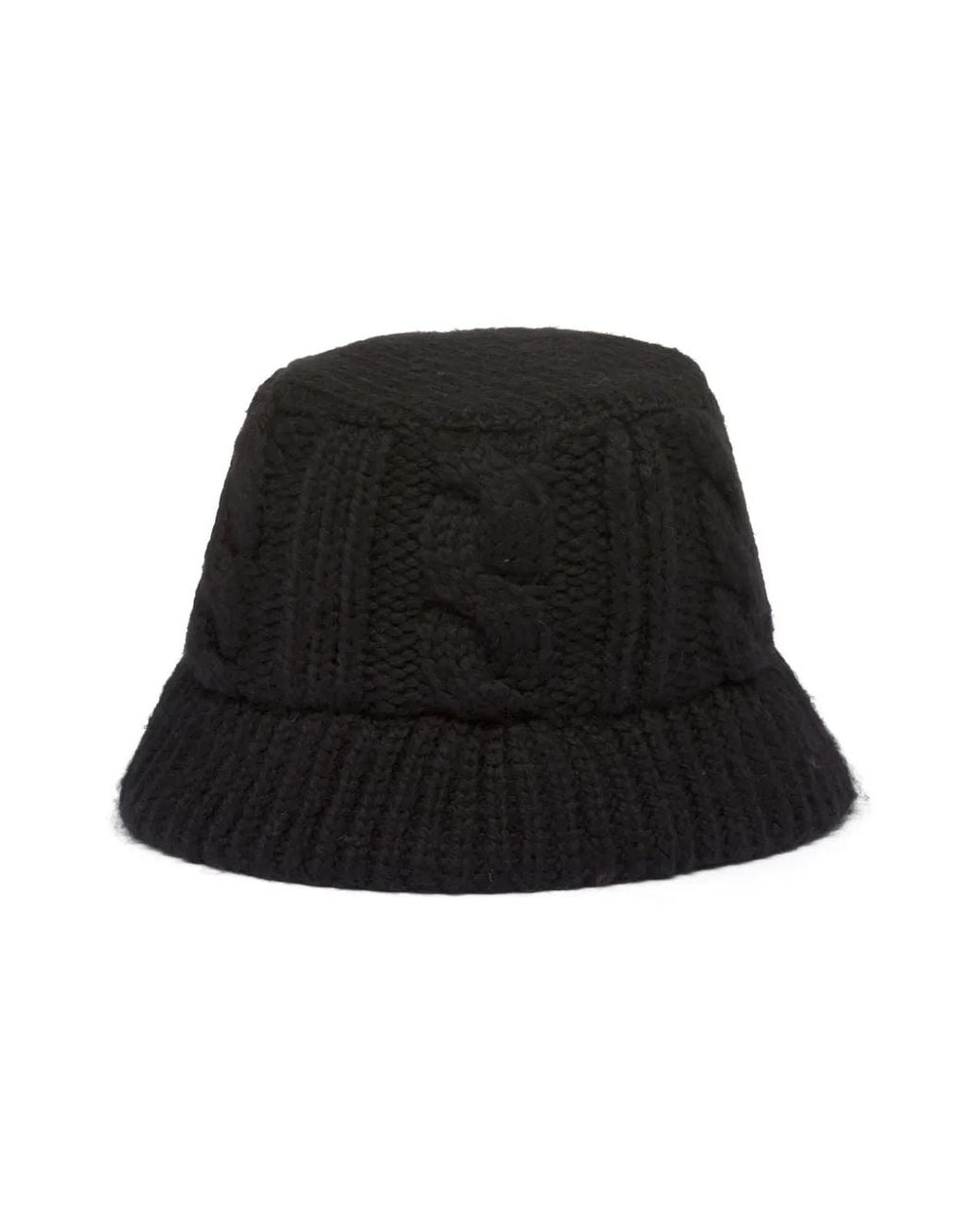 Prada Black Triangle-Logo Wool Bucket Hat