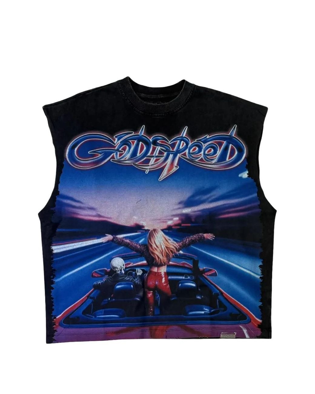 Godspeed Blue Fun Graphic-Print Sleeveless T-Shirt for men