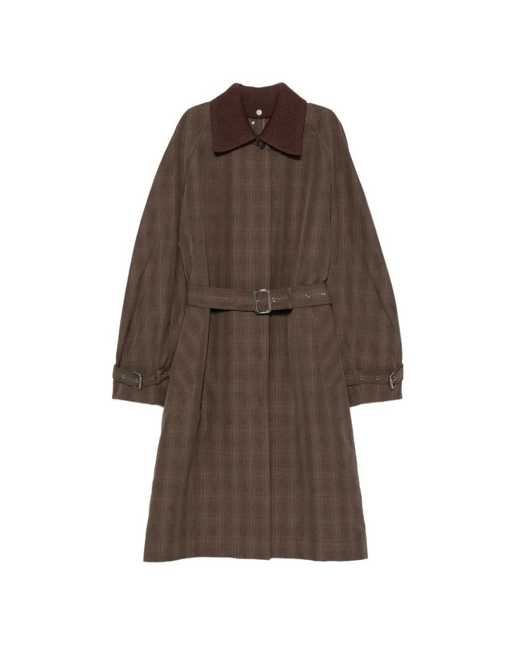 Iceberg Brown Check-Pattern Belted Coat