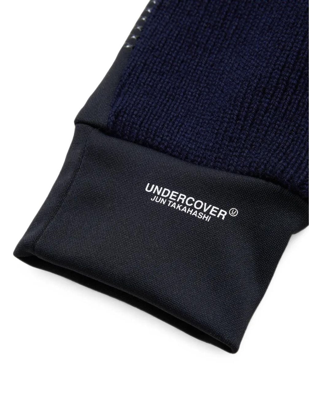 Undercover Blue Ribbed-Knit Panelled Gloves for men