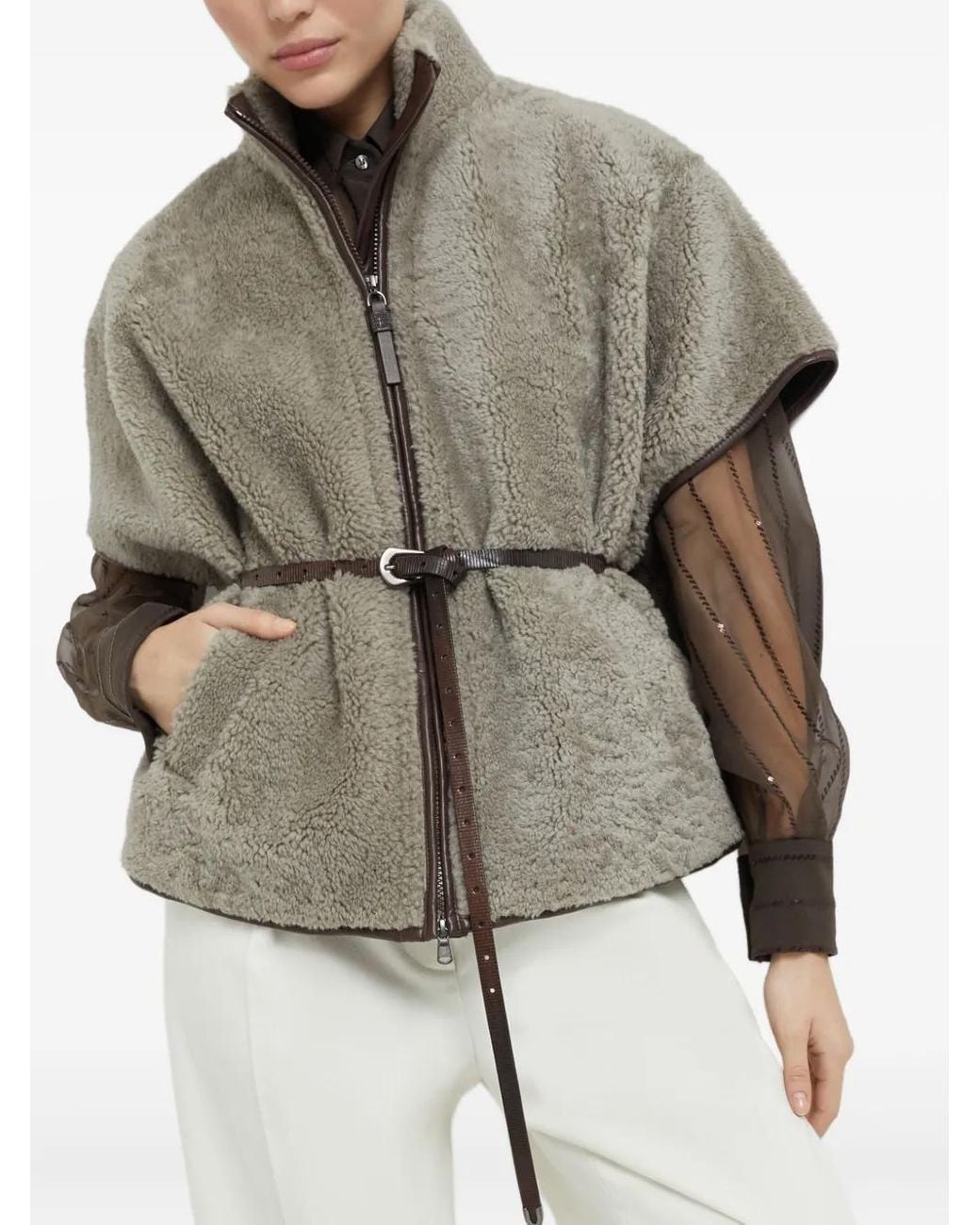 Brunello Cucinelli Gray Veste En Peau Lainée