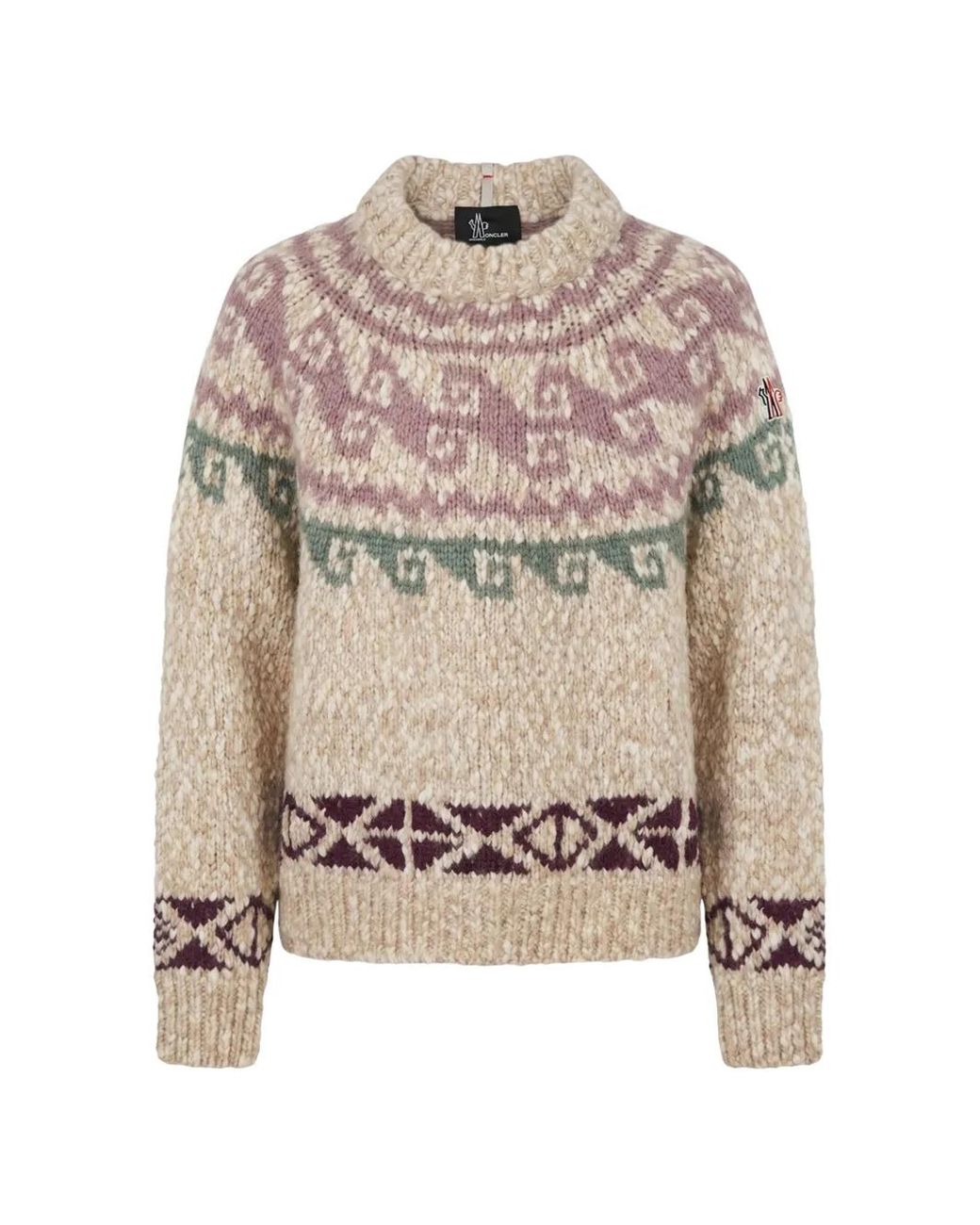 Moncler White Fair Isle Knit Wool Sweater