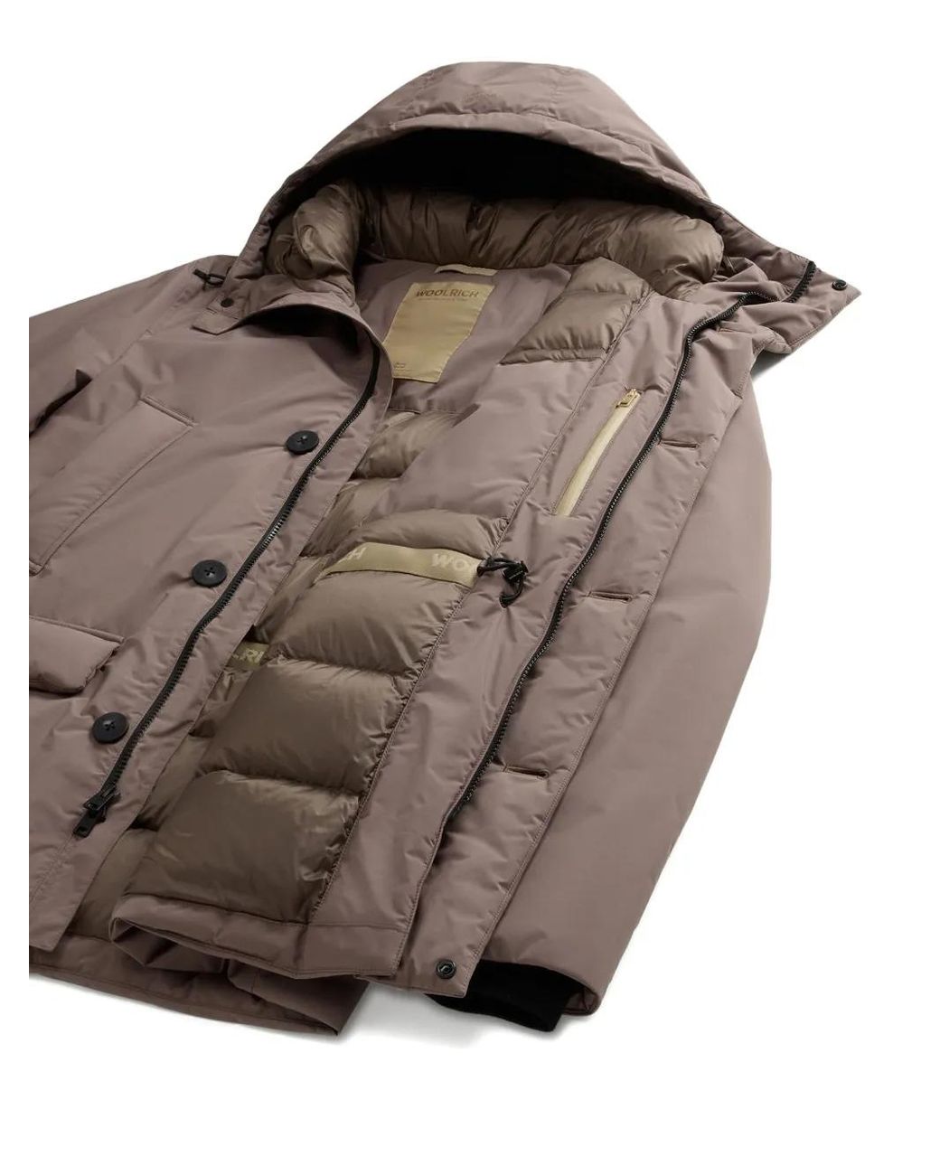 Woolrich Brown Hooded Button-Fastening Jacket for men