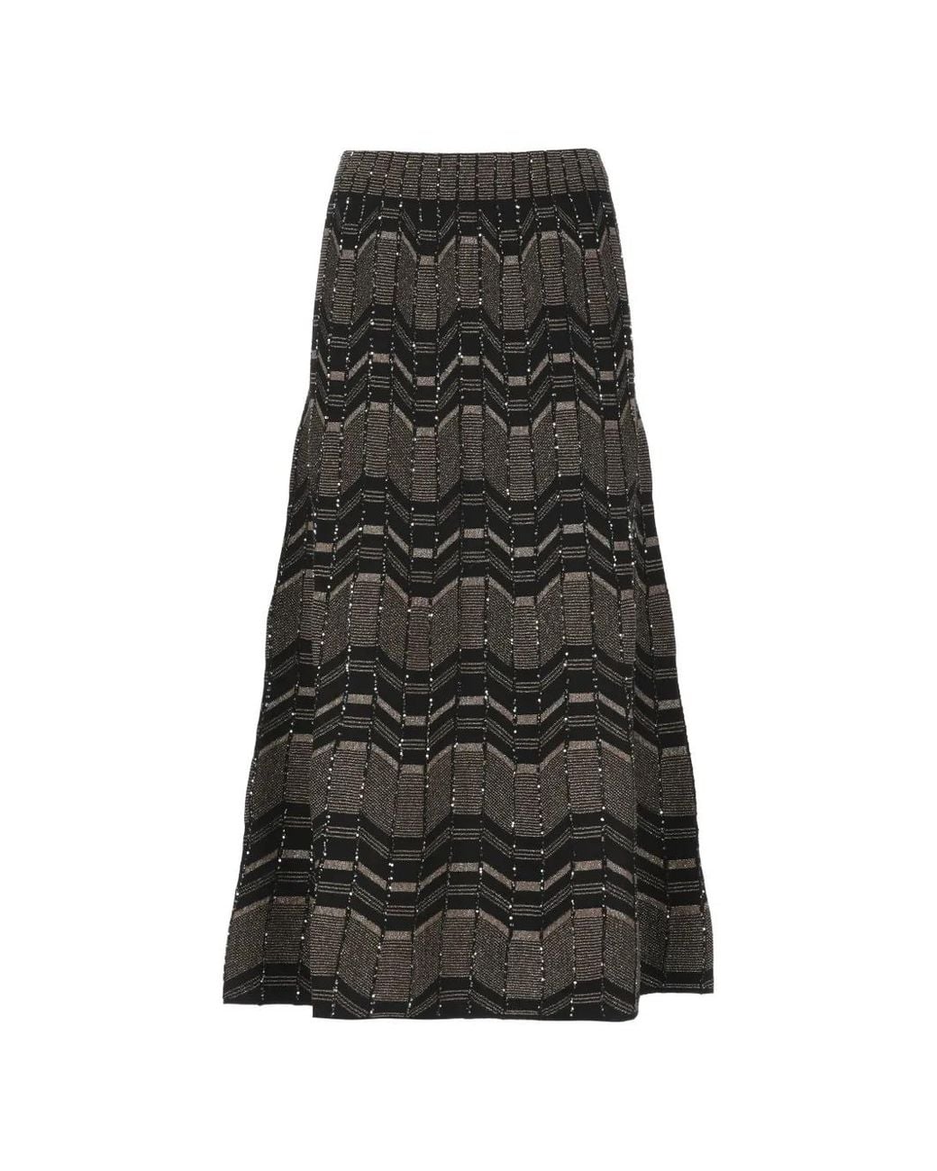 D.exterior Black Sequin-Embellished Geometric-Pattern Midi Skirt