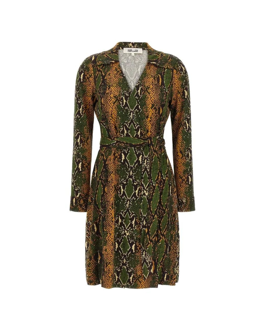 Diane von Furstenberg Green Jeanne Python-Print Warp Silk Mini Dress