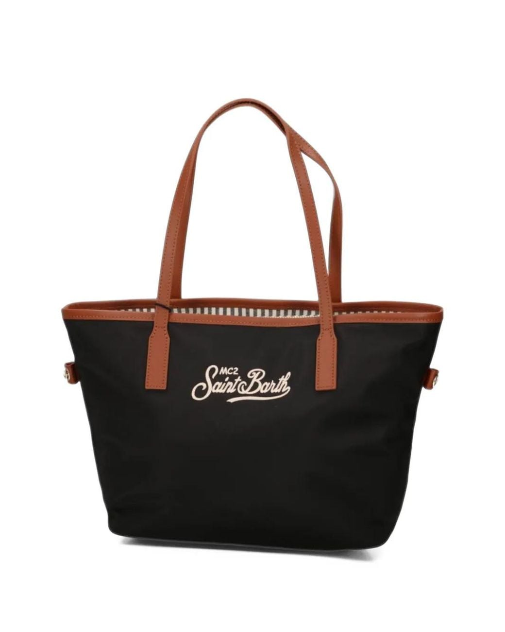 Mc2 Saint Barth Black City Logo-Embroidered Contrast-Trim Tote Bag