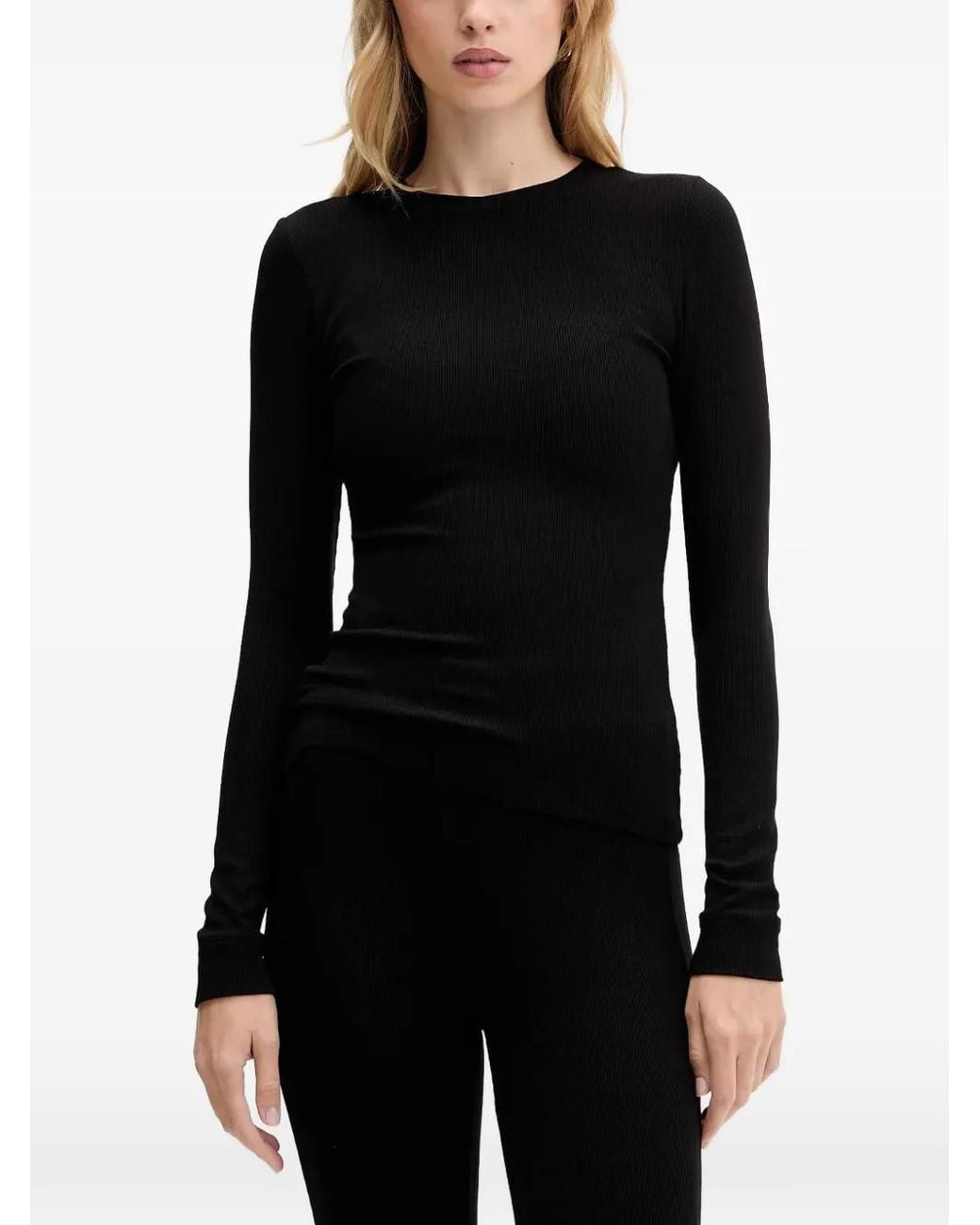 La Mania Black Ribbed Long-Sleeve T-Shirt