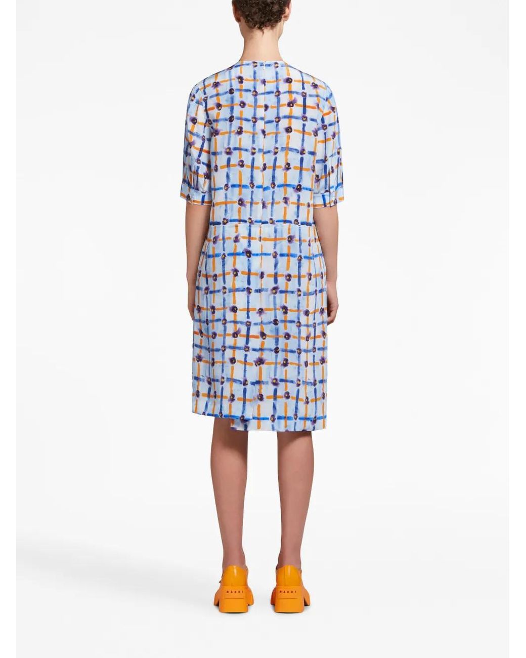 Marni Blue Floral-Print Asymmetric Midi Dress