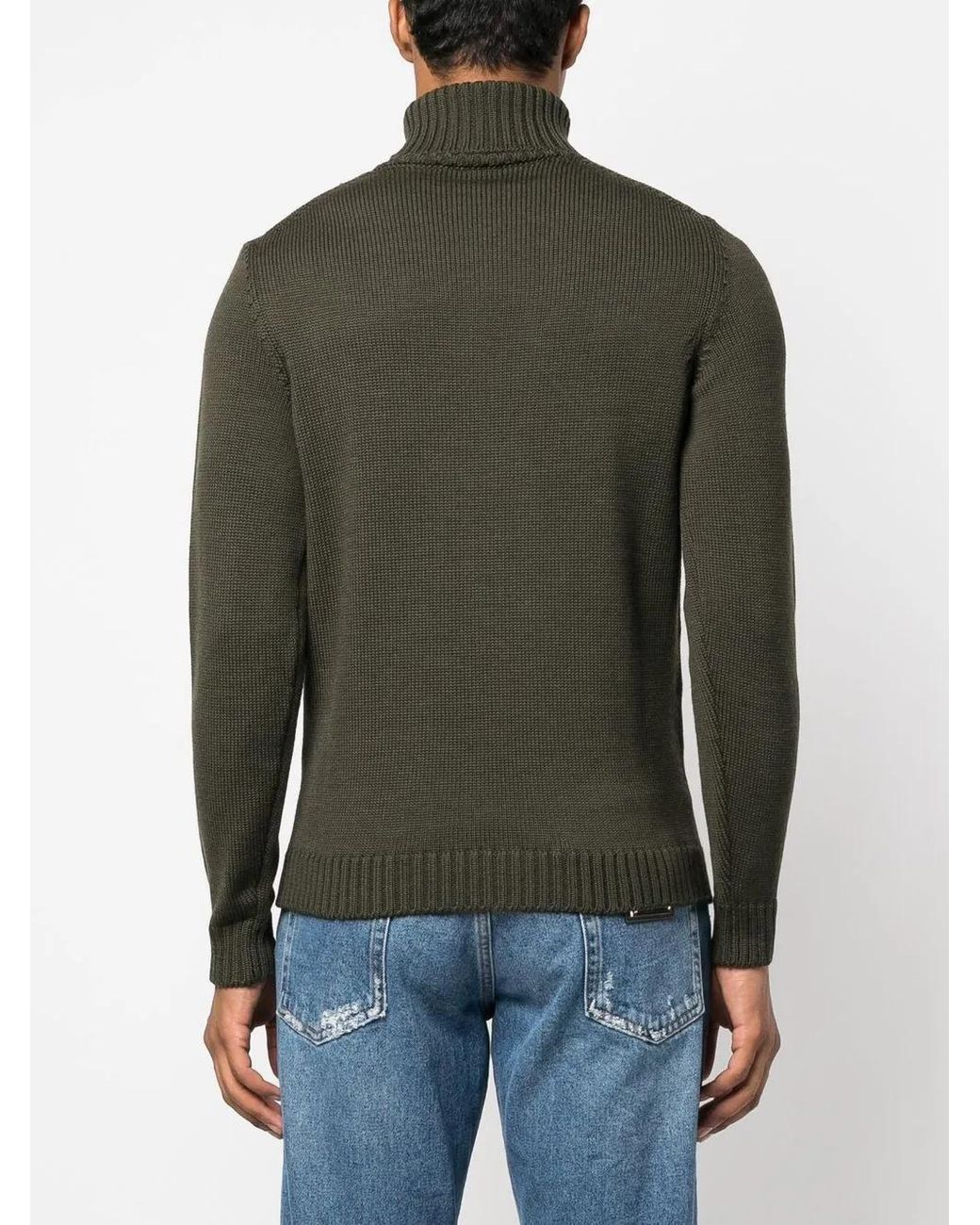 Zanone Green Roll-Neck Wool Sweater for men