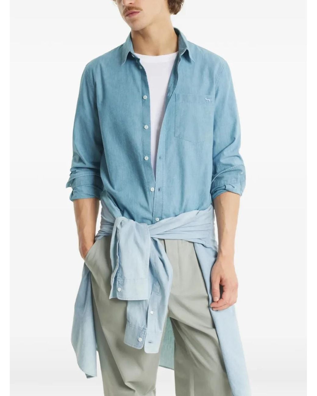 Maison Kitsuné Hemd mit aufgestickter Tasche in Blue für Herren