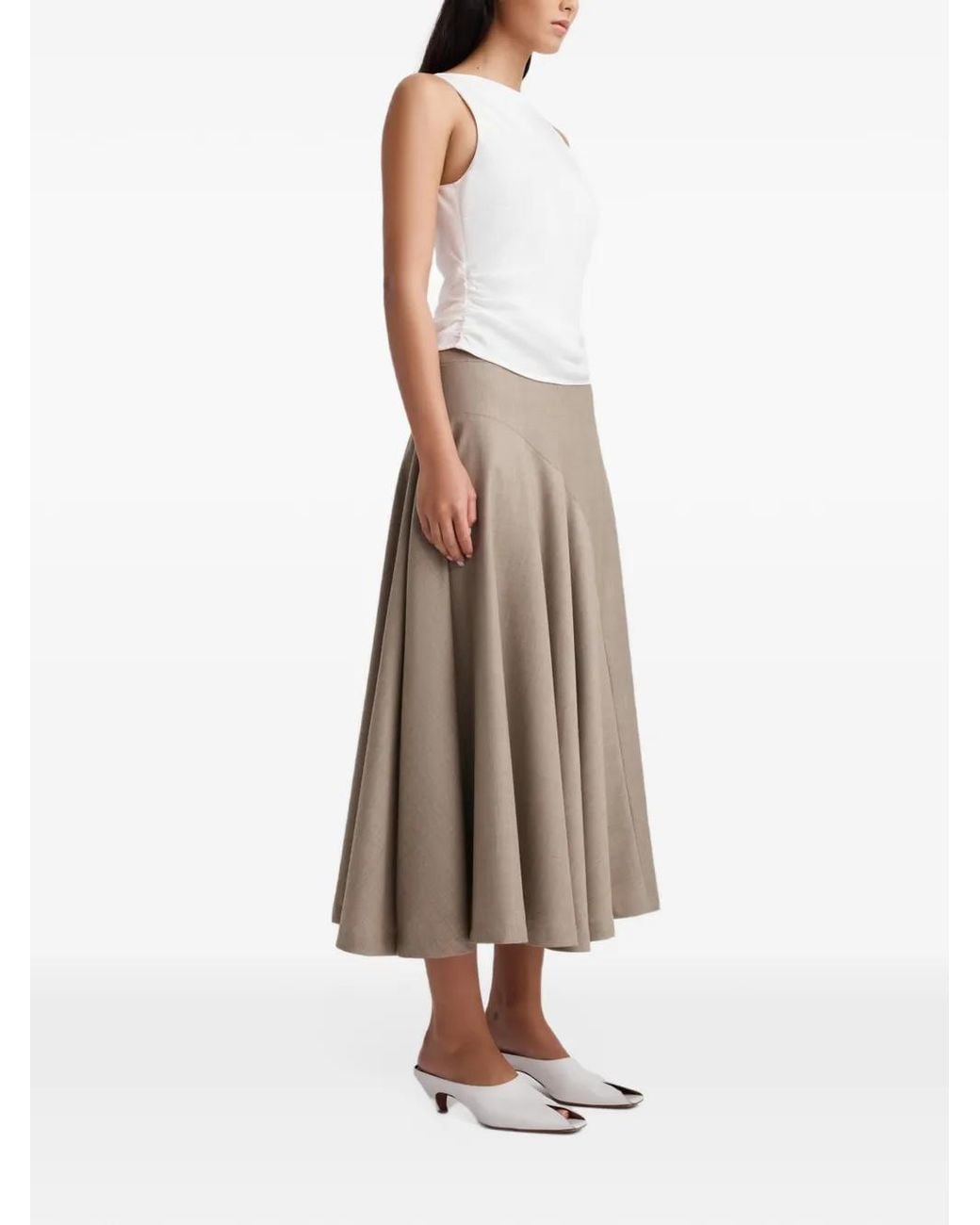 Anna Quan Natural Scarpa Asymmetric-Seam Flared Midi Skirt