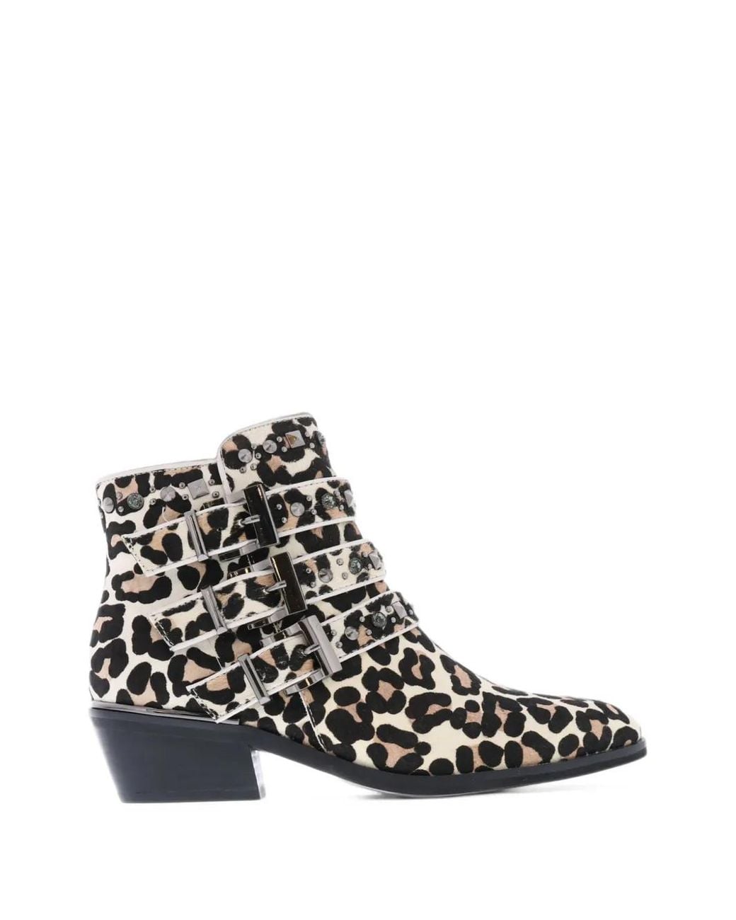 Paris Punk White Leopard-Print Buckled Ankle Boots