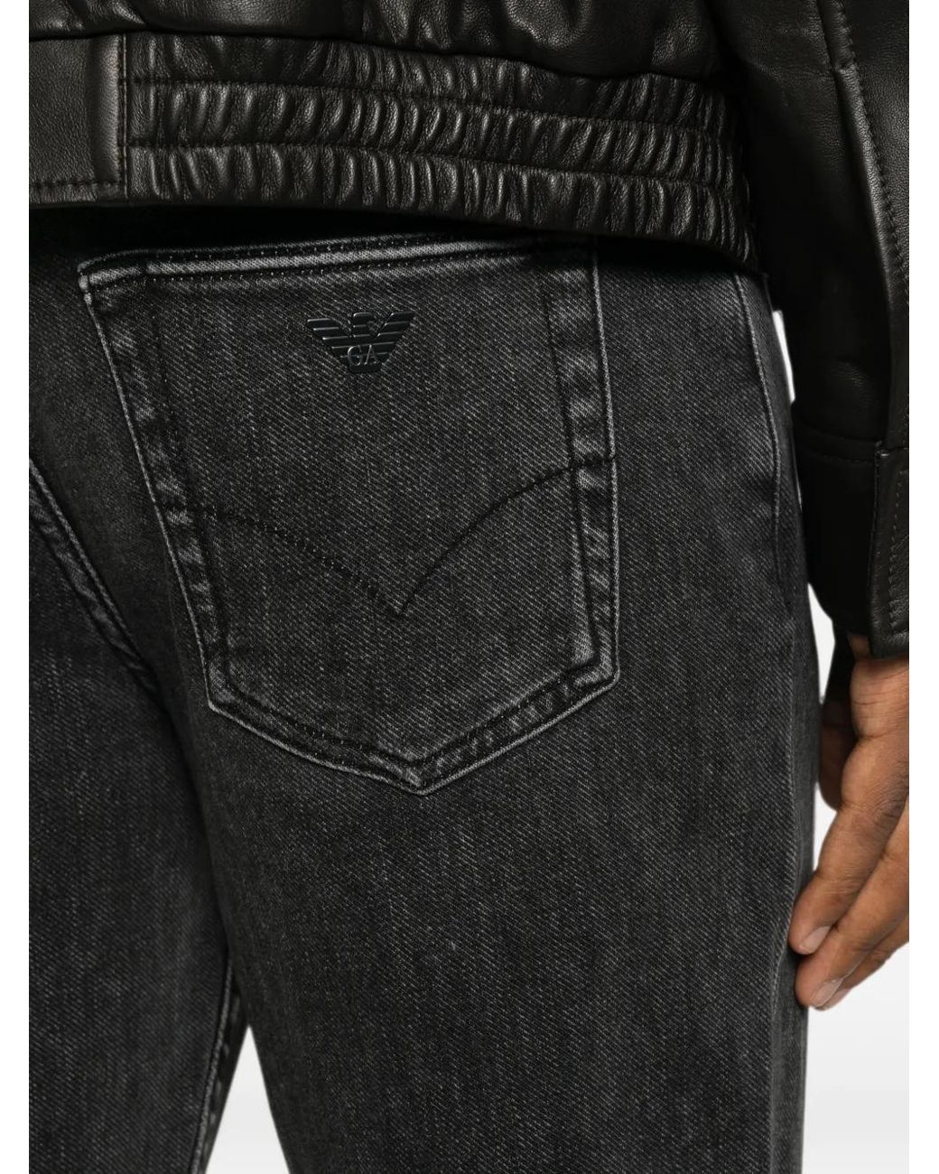 Emporio Armani Black Logo-Plaque Straight-Leg Jeans for men