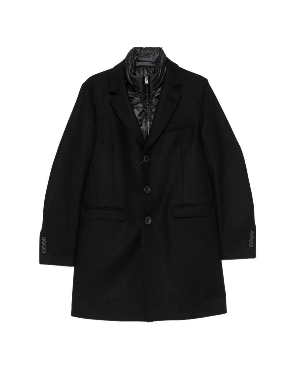 Herno Black Layered Single-Breasted Coat for men