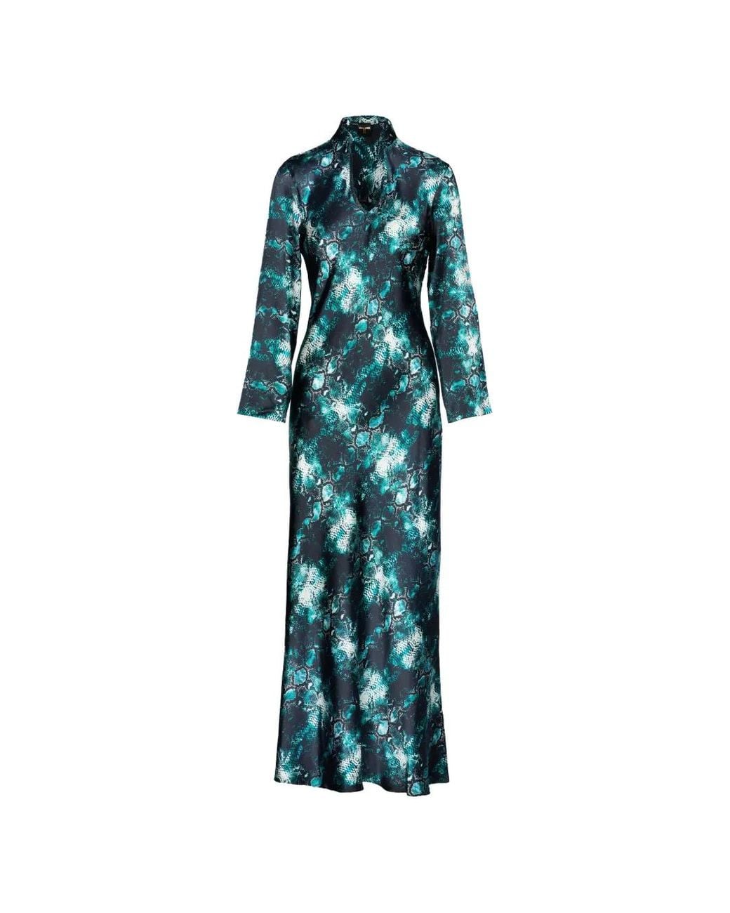 Tessitura Body Couture Blue Snake-Print Maxi Dress