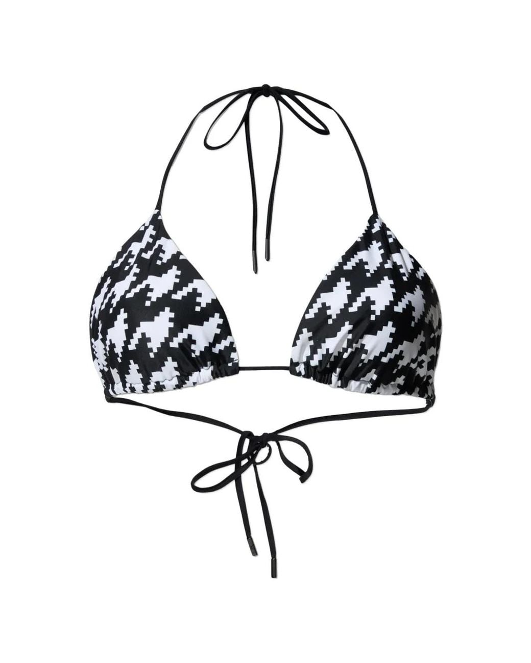 Perfect Moment White Houndstooth-Print Bikini Top