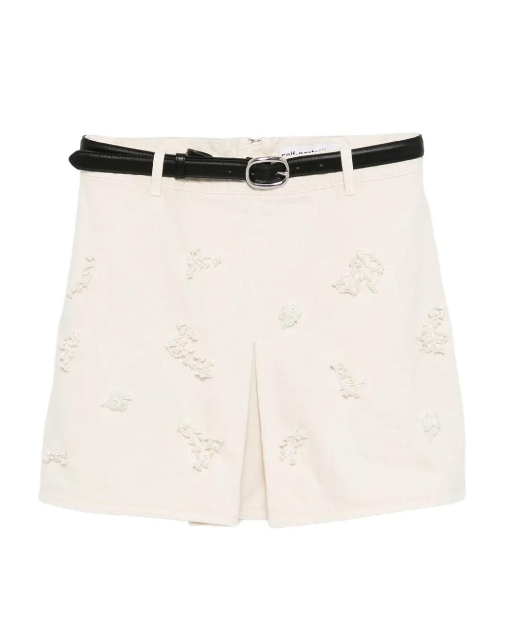 Self-Portrait White Beaded Floral Mini Skirt