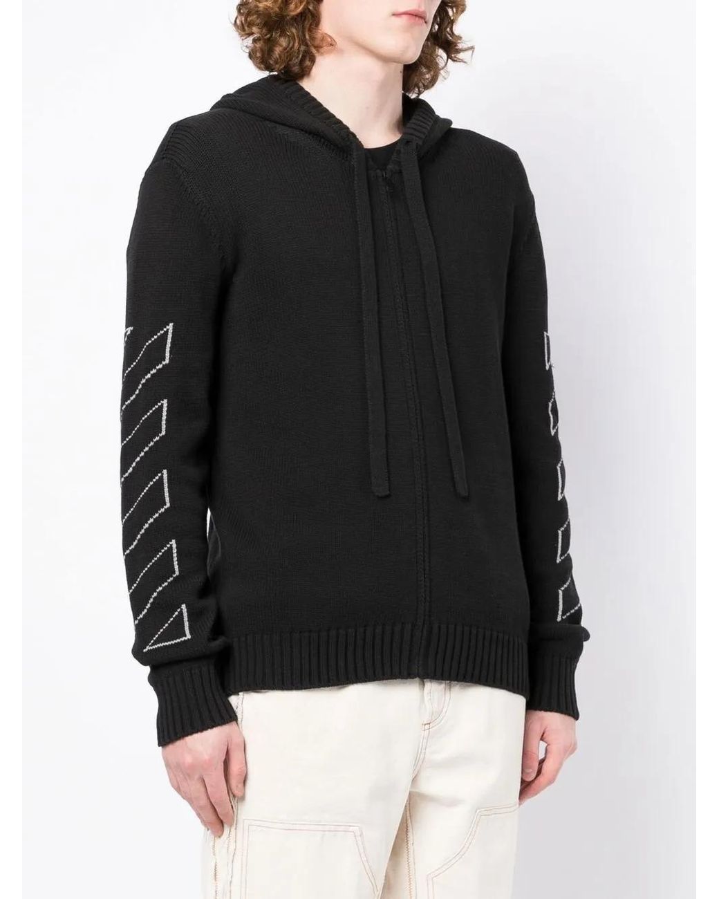 Off-White c/o Virgil Abloh Black Diag Outline Knitted Zip-Up Hoodie for men