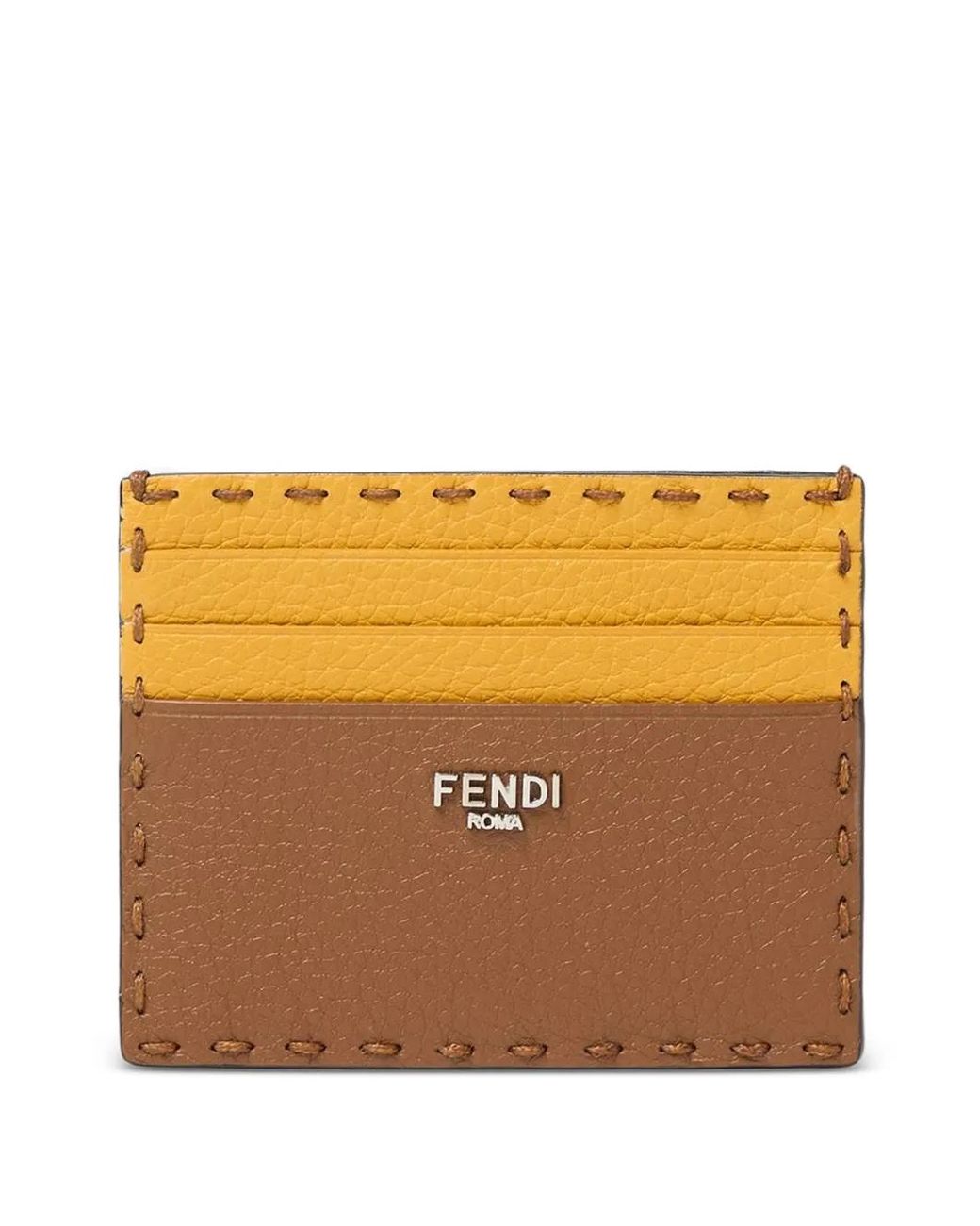 Fendi Orange Stitched Bicolour Cardholder for men