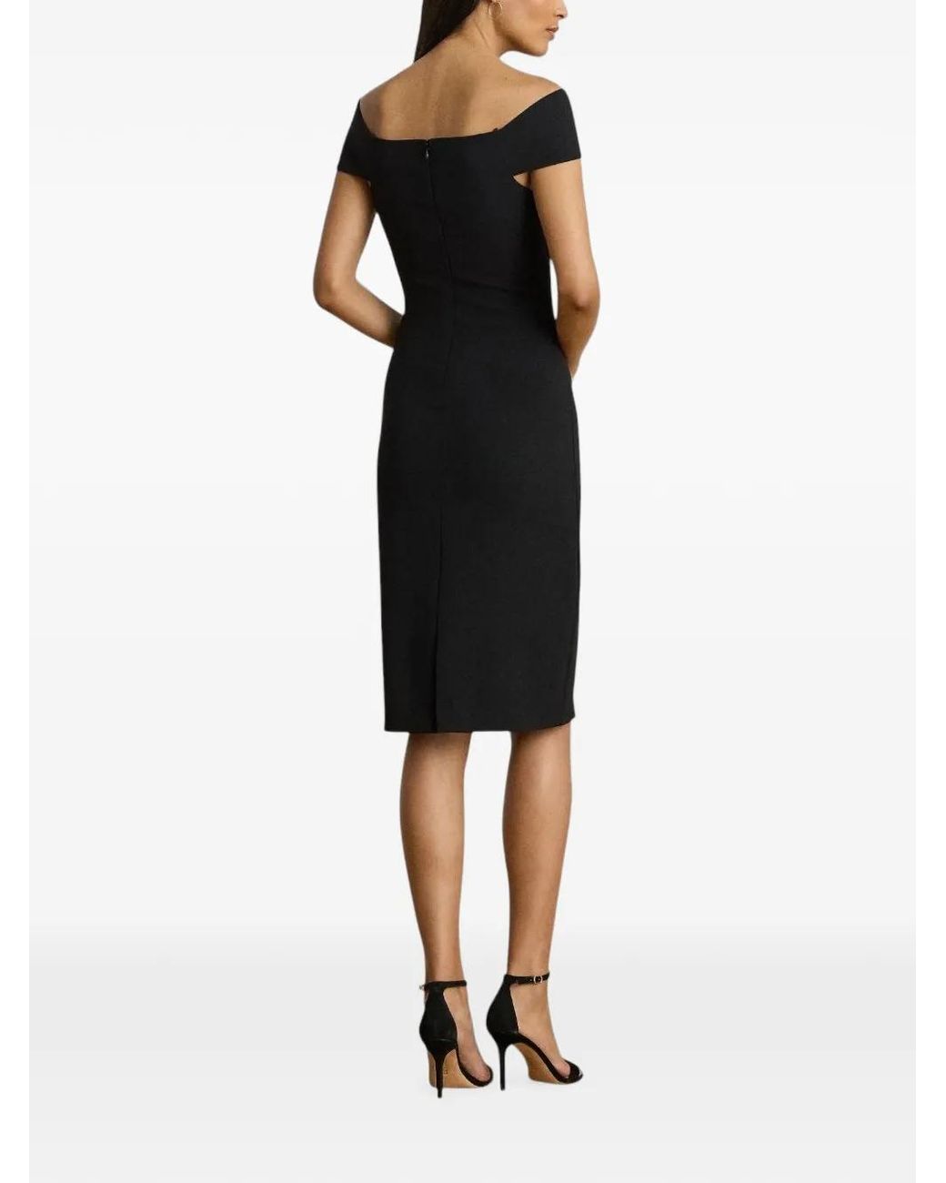 Ralph Lauren Black Off-Shoulder Twist-Detail Midi Dress