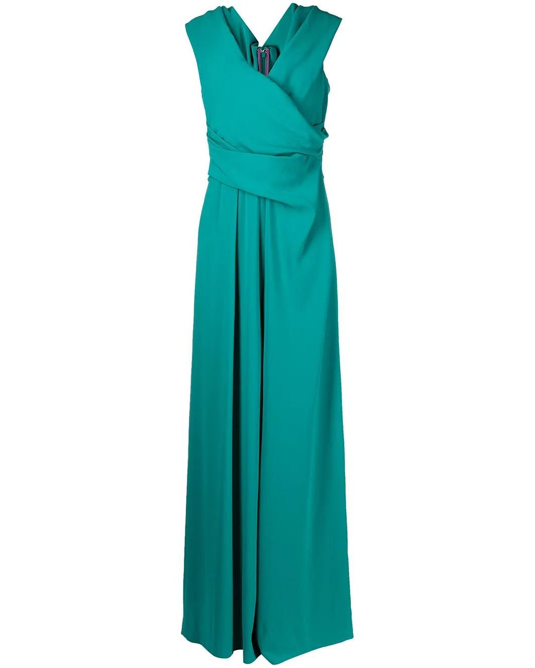 Talbot Runhof Green Detachable-Train Draped Jumpsuit