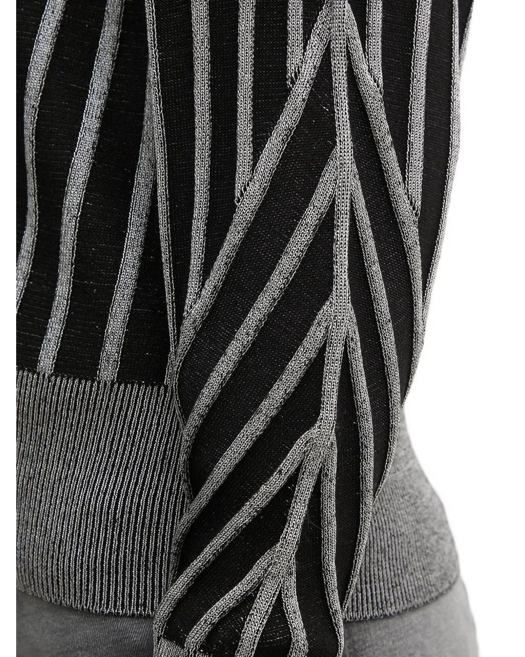 DKNY Black Striped V-Neck Sweater