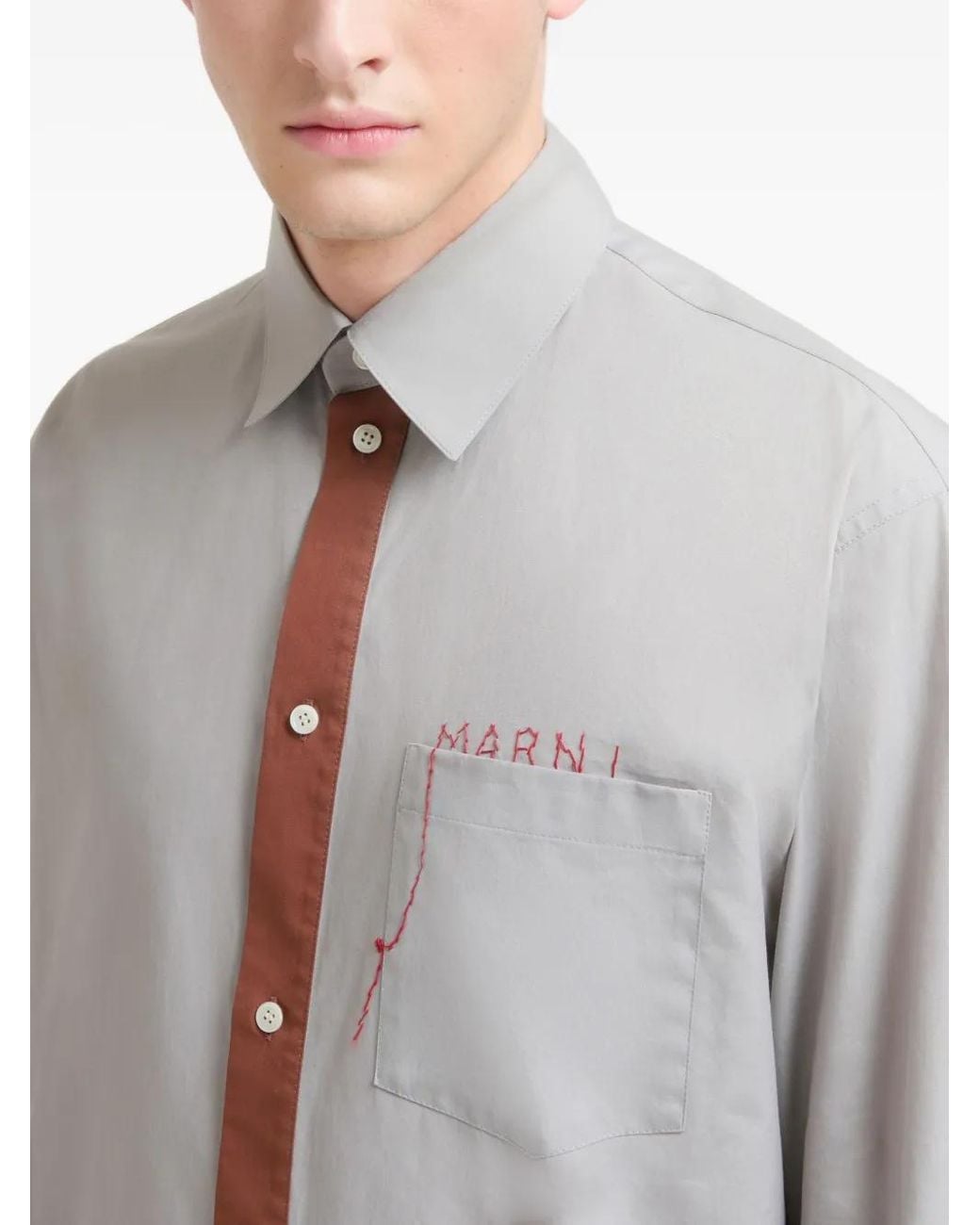 Marni White Split-Collar Embroidered Shirt for men