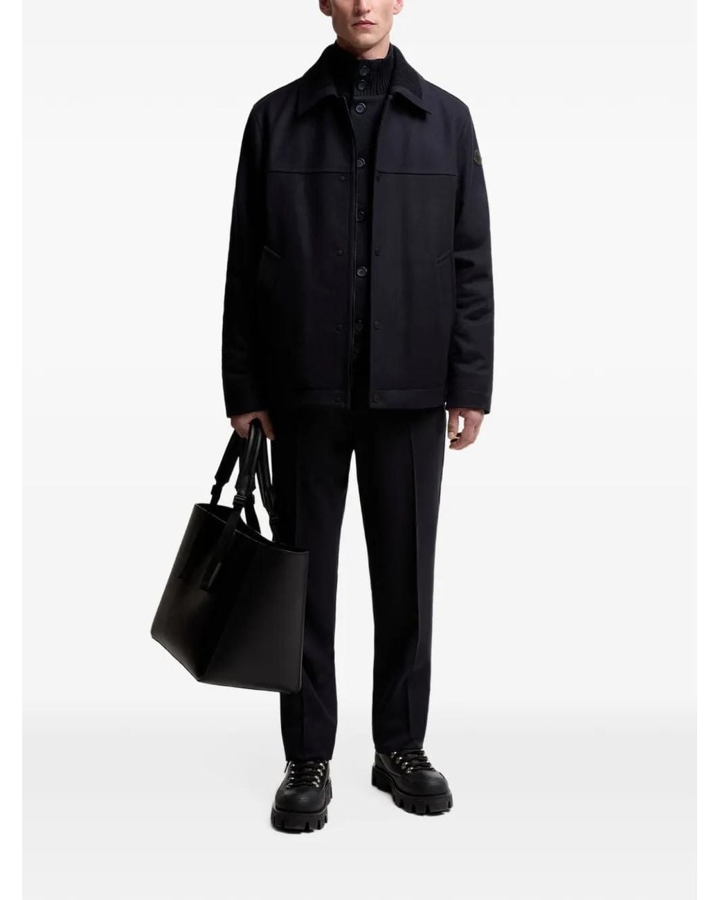 Moncler Black Emilion Wool Blend Shirt Jacket for men