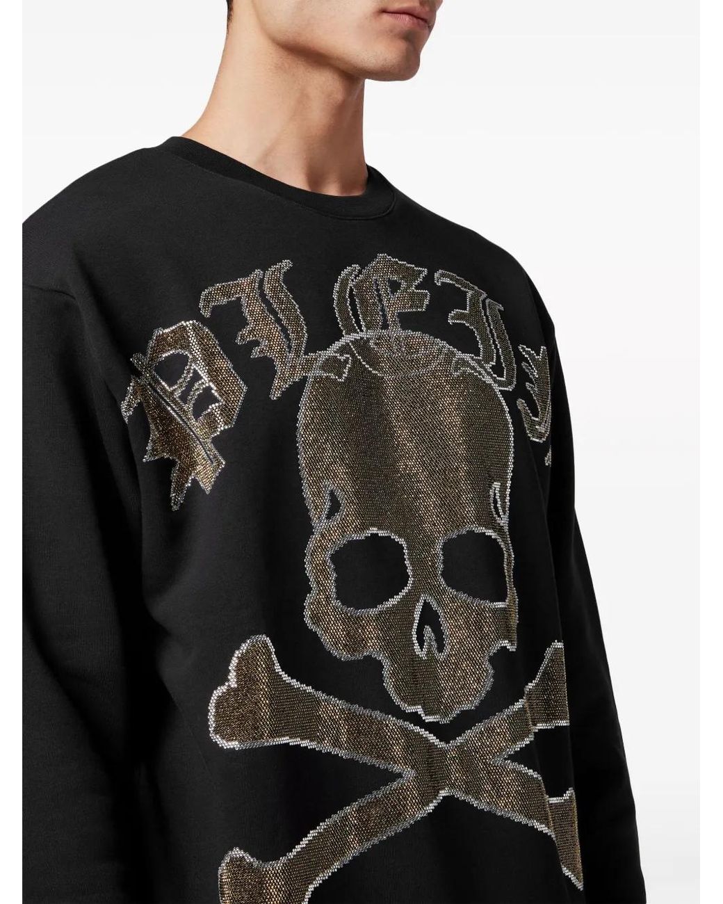 Philipp Plein Black Rhinestone-Embellished Sweatshirt for men