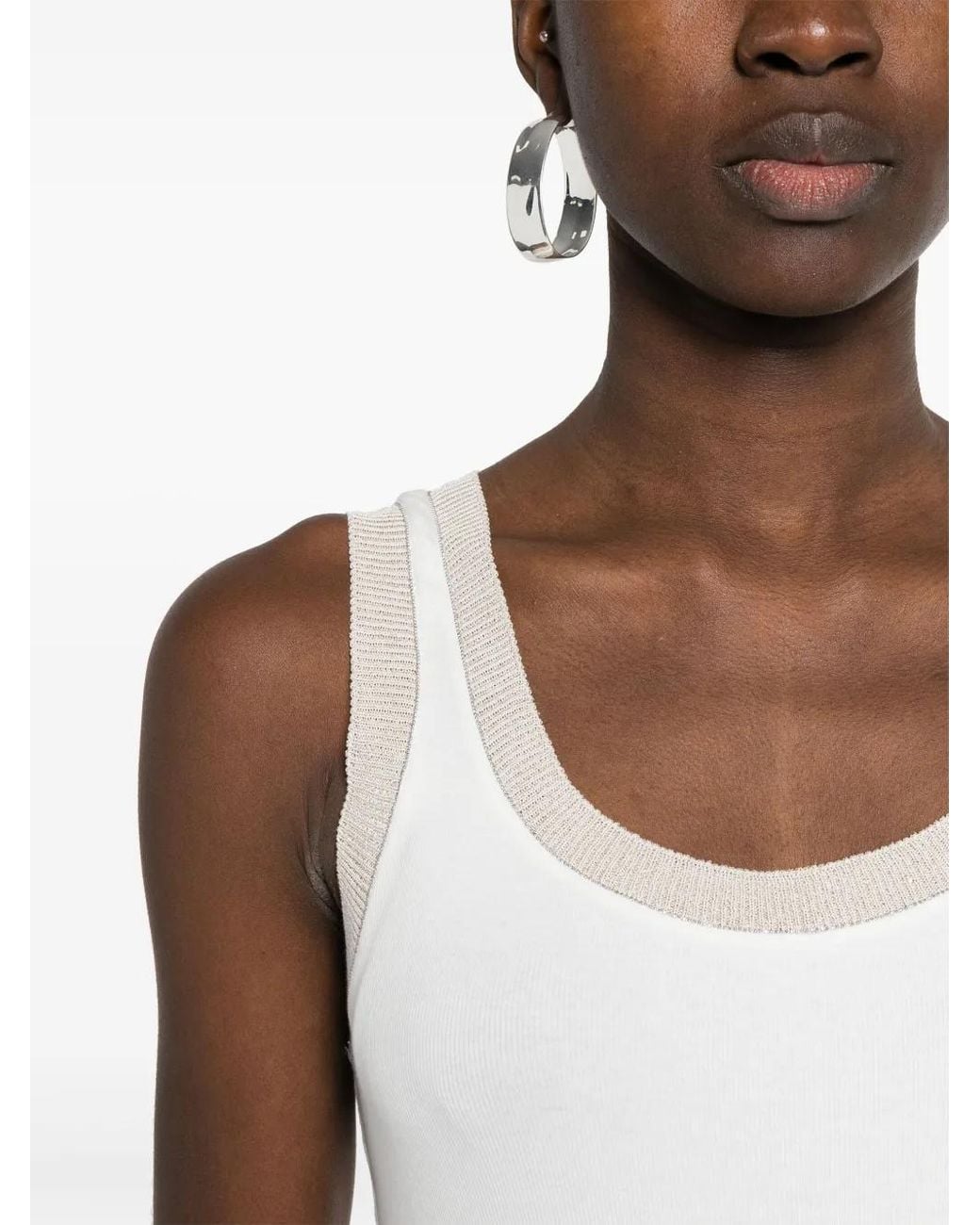 Fabiana Filippi White Lurex-Trim Ribbed Tank Top