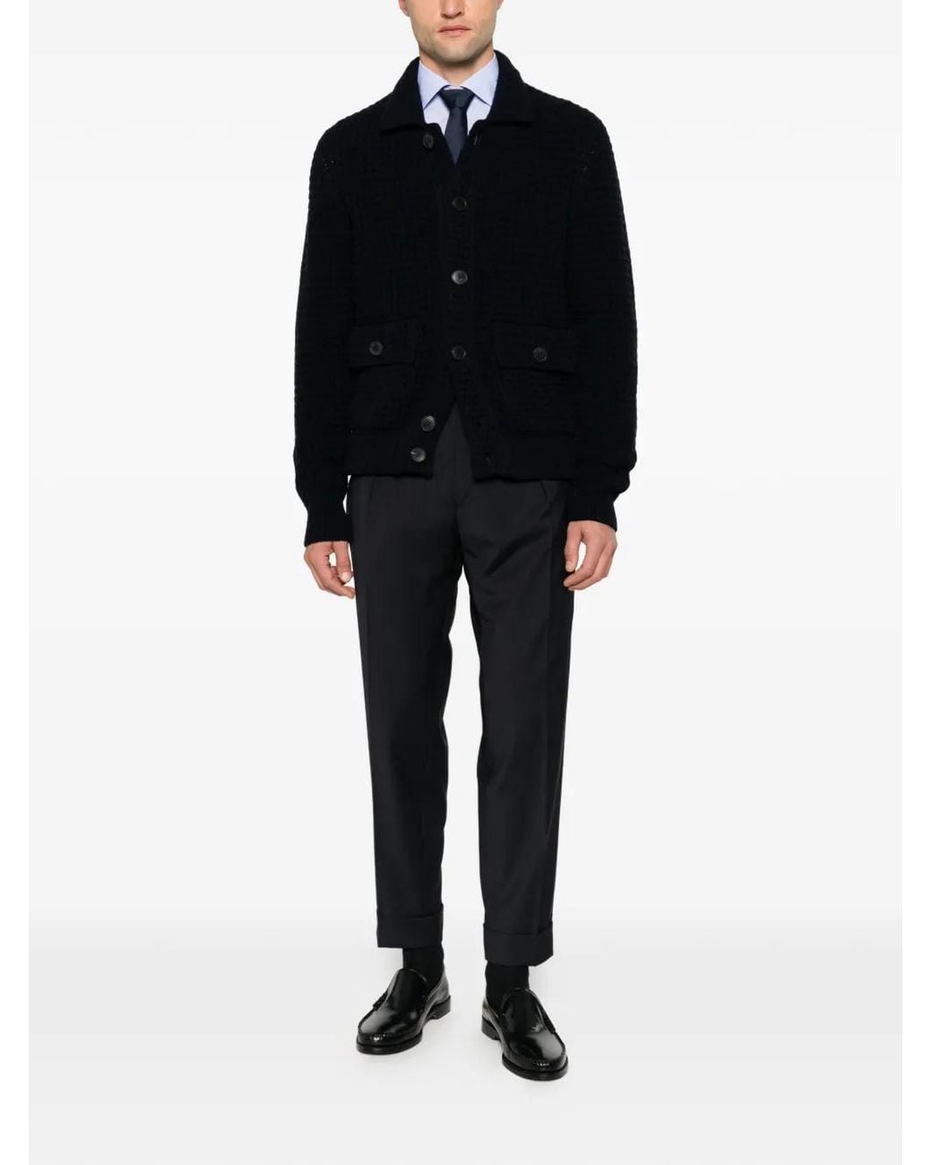 Berwich Black Pleated Turn-Up Trousers for men