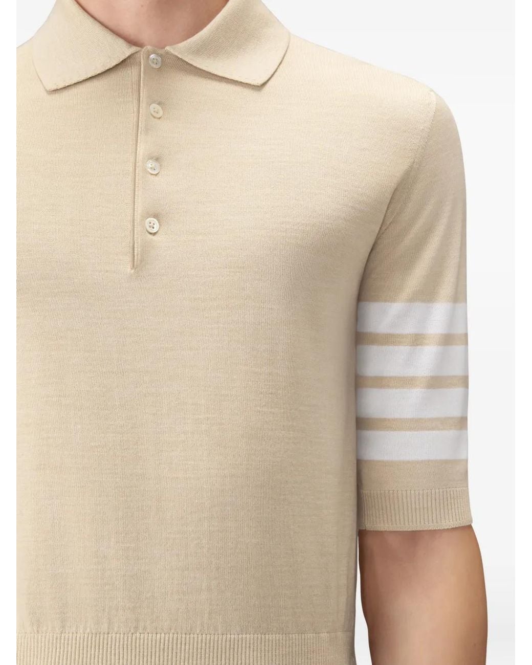 Thom Browne Natural Fine Merino Wool 4-Bar Polo for men