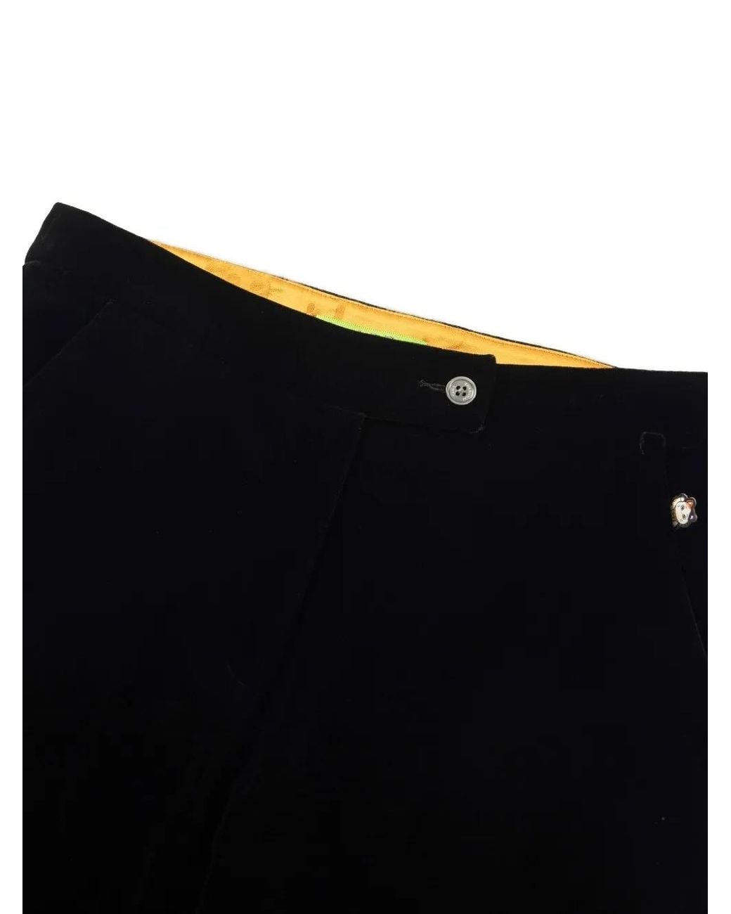 Shanghai Tang Black Meow Meow Velvet-Effect Slit-Hem Trousers
