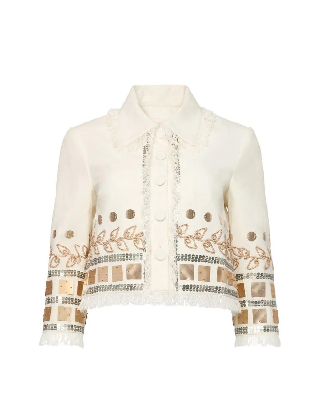 Cinq À Sept Natural Nadia Sequin-Embellished Fringed Jacket