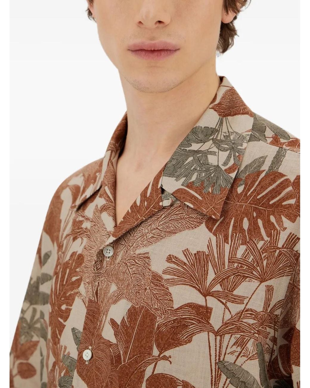 Herno Pink Tropical-Print Linen Shirt for men