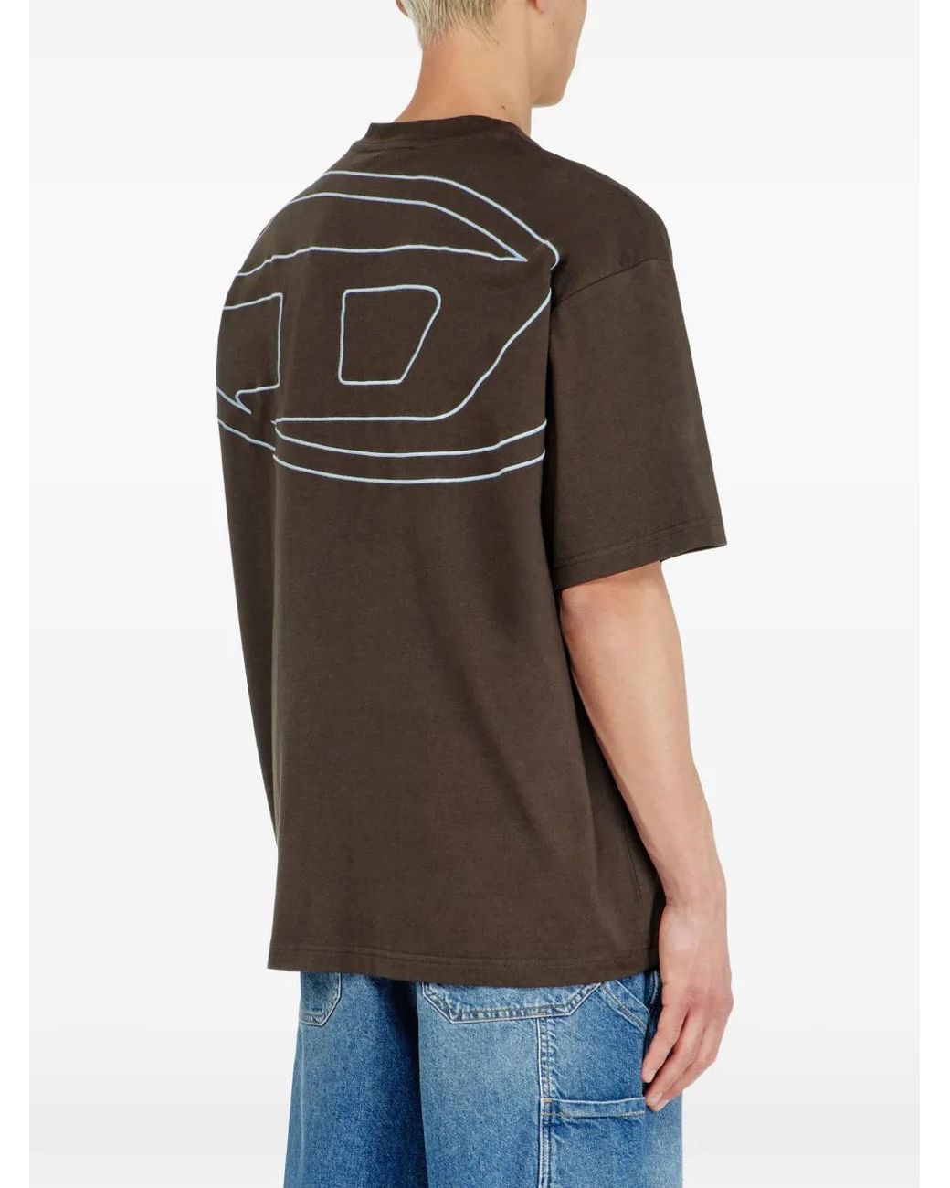 DIESEL Brown T-Shirt With Maxi Oval D Embroidery for men